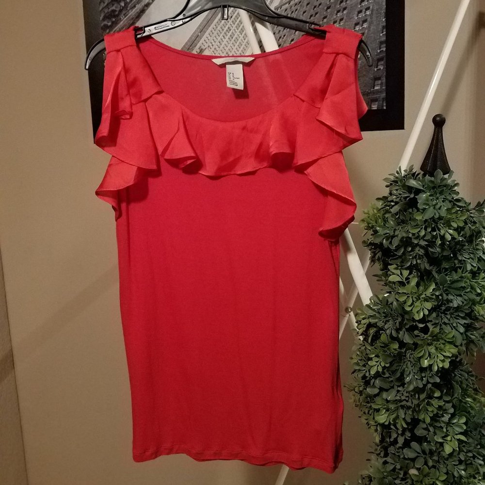 H & M Red Tank with Sateen Ruffle